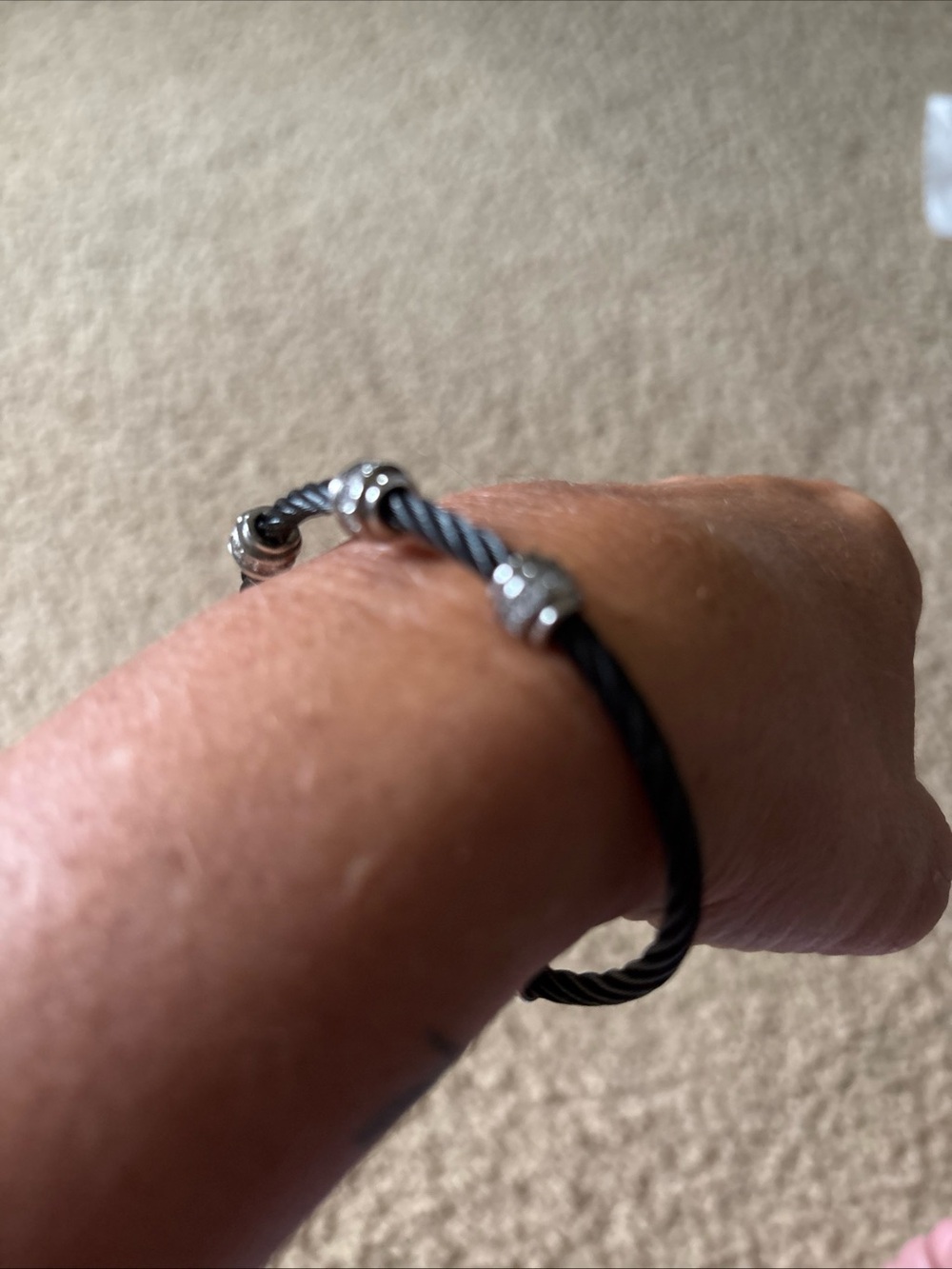 Black Twisted Cable Bracelet with Silver Diamondique Accents Sz 7-7.5
